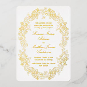 Invitation En Aluminium Mariage au monogramme élégant baroque à crête doré