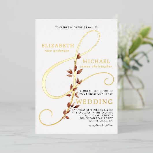 Invitation En Aluminium Mariage Automnal Élégant avec Ampersand Moderne en (Debout devant)