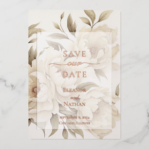 Invitation En Aluminium Mariage Automnal Vintage Floral aux Pivoines Beige