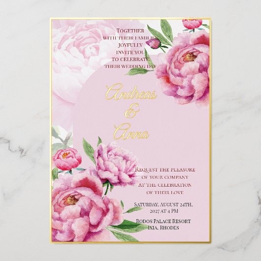 Invitation En Aluminium Mariage aux Pivoines (Recto)