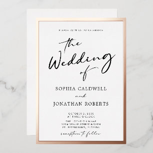 Invitation En Aluminium Mariage avec écriture calligraphique en rose gold