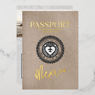 Invitation En Aluminium Mariage avec passeport beige Mexique