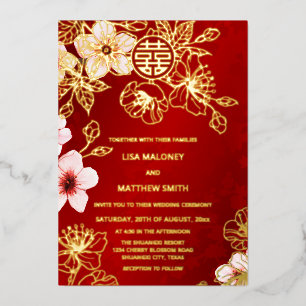 Invitation En Aluminium Mariage BILINGUE Chinoise sous les fleurs de ceris