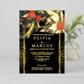 Invitation En Aluminium Mariage | Black Tropical Fern Crimson Plumeria (Debout devant)