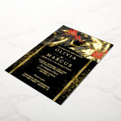 Invitation En Aluminium Mariage | Black Tropical Fern Crimson Plumeria (Rotation)