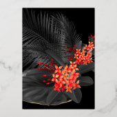 Invitation En Aluminium Mariage | Black Tropical Fern Crimson Plumeria (Verso)