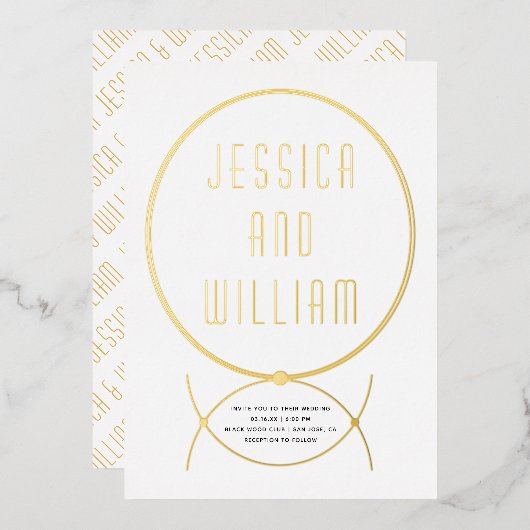 Invitation En Aluminium Mariage blanc d'inspiration or (Recto/Verso)