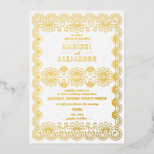 Invitation En Aluminium Mariage Blanc Floral Papel Picado à Découpe Mexica