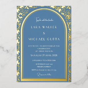 Invitation En Aluminium Mariage bleu Dusty (Retro-Dotted)
