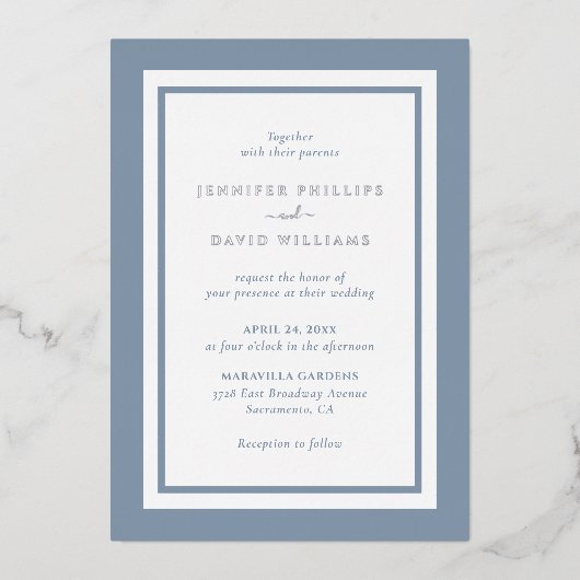Invitation En Aluminium Mariage bleu foncé moderne (Recto)