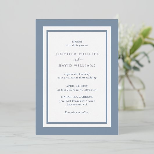 Invitation En Aluminium Mariage bleu foncé moderne (Debout devant)