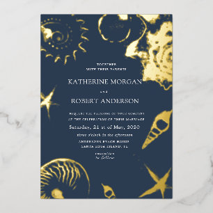 Invitation En Aluminium Mariage bleu or de mariage de plage