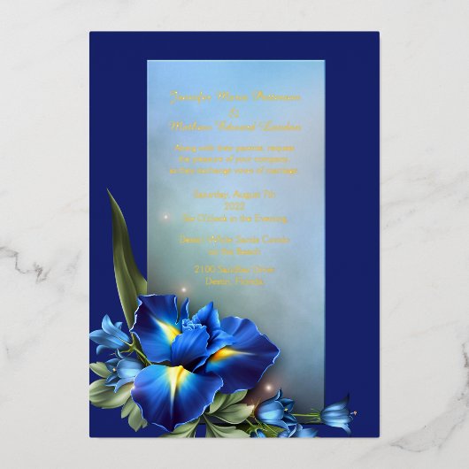 Invitation En Aluminium Mariage Blue Iris (Recto)