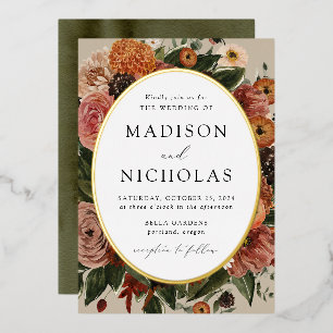 Invitation En Aluminium Mariage Bohème Automnal avec Cadre Ovale Floral