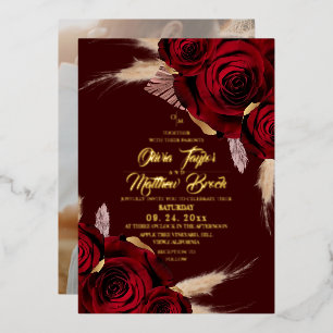 Invitation En Aluminium Mariage Bohème Feuilles de Pampas Roses Bourguigno