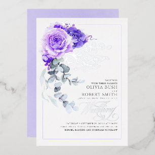 Invitation En Aluminium Mariage Bohème Fleurs de Lavande Violettes et Arge