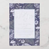 Invitation En Aluminium Mariage Bohème Fleurs Sauvages Écriture Violet & A (Recto)