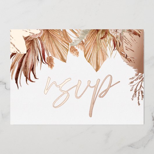 Invitation En Aluminium Mariage Bohème Fleurs Séchées Rose Or Feuille RSVP (Recto)
