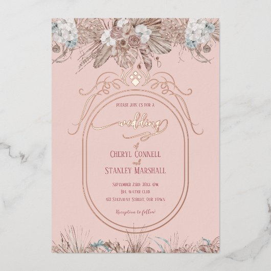 Invitation En Aluminium mariage bohème floral rose gold (Recto)