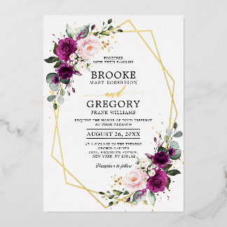Invitation En Aluminium Mariage Bohème Géométrique Rose Fardée Prune Pourp