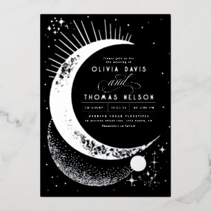 Invitation En Aluminium Mariage Bohème Lune Croissante Nuit Étoilée Mystiq
