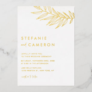 Invitation En Aluminium Mariage Bohème Minimaliste Feuillage Feuille