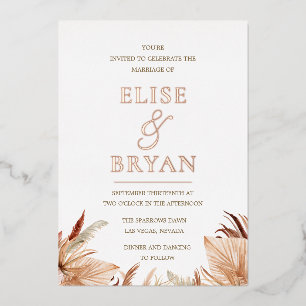 Invitation En Aluminium Mariage Bohème Moderne Rose Or Feuille Boho