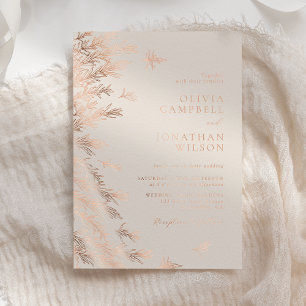 Invitation En Aluminium Mariage Bohème Moderne Rose Or Ivoire Feuilles