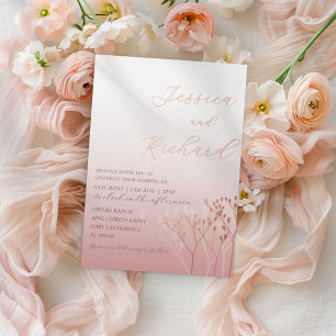 Invitation En Aluminium Mariage Bohème Rose Pâle Or Rose Fleur Sauvage