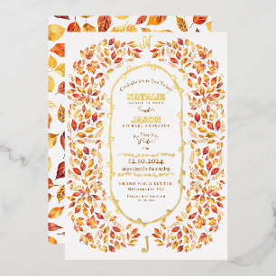 Invitation En Aluminium Mariage Bohème Rustique aux Feuilles Automnales Él