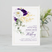Invitation En Aluminium Mariage Boho Floral Purple & Blanc (Debout devant)