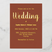 Invitation En Aluminium Mariage Boho Marron Terracotte Or (Recto)