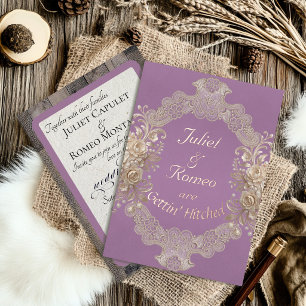 Invitation En Aluminium Mariage Bois & Dentelle - Lavande