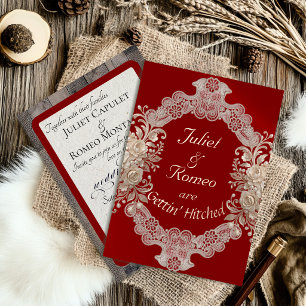 Invitation En Aluminium Mariage Bois & Dentelle - Rouge