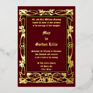 Invitation En Aluminium Mariage Bordure de Feuillage Art Nouveau Vintage