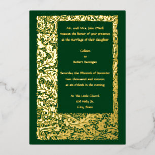 Invitation En Aluminium Mariage Bordure de Feuillage Arts & Crafts Vintage