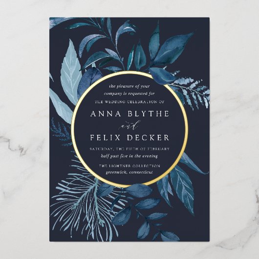 Invitation En Aluminium Mariage botanique bleu d'hiver (Recto)