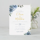 Invitation En Aluminium Mariage botanique bleu Dusty (Debout devant)