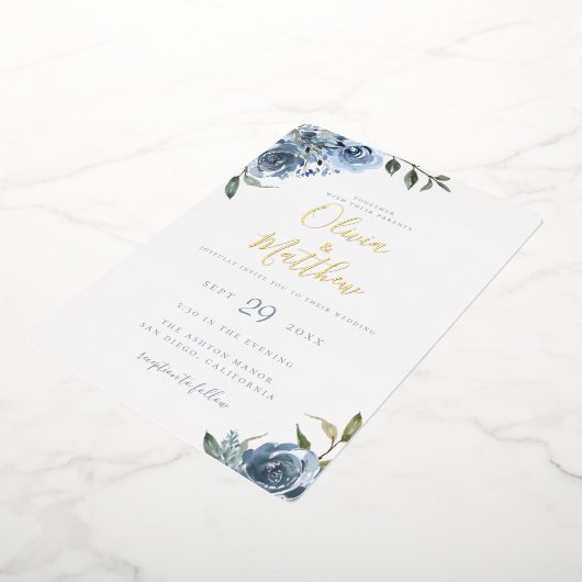 Invitation En Aluminium Mariage botanique bleu Dusty (Rotation)