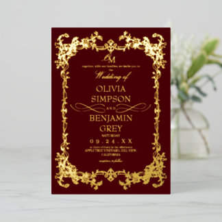 Invitation En Aluminium Mariage Botanique Bourgogne & Or