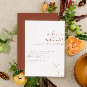 Invitation En Aluminium Mariage Botanique en Terracotta Script Gold