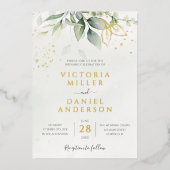 Invitation En Aluminium Mariage botanique feuilles d'or Eucalyptus (Recto)