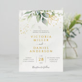 Invitation En Aluminium Mariage botanique feuilles d'or Eucalyptus (Debout devant)
