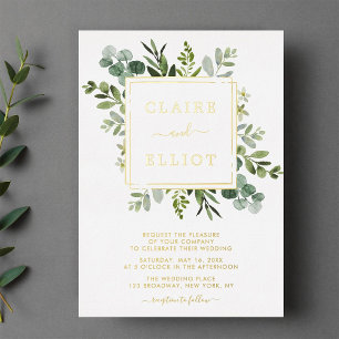 Invitation En Aluminium Mariage Botanique Gold Greenery