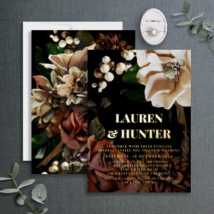 Invitation En Aluminium Mariage Botanique Magnolia Neutre Sombre Luxueux O