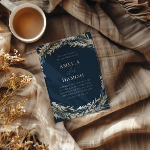 Invitation En Aluminium Mariage botanique moderne bleu et argent