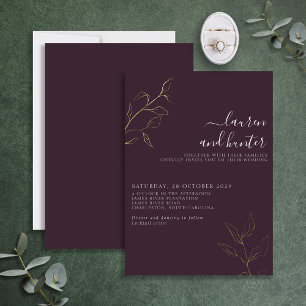 Invitation En Aluminium Mariage Botanique Moderne Script Violet Plum Or