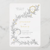 Invitation En Aluminium Mariage botanique noir et blanc illustré (Recto)