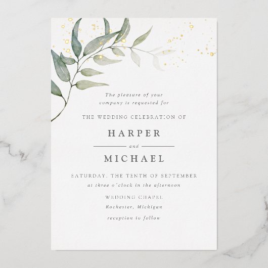 Invitation En Aluminium Mariage brillant en feuille d'aquarelle (Recto)