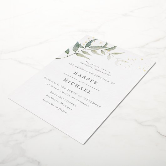 Invitation En Aluminium Mariage brillant en feuille d'aquarelle (Rotation)